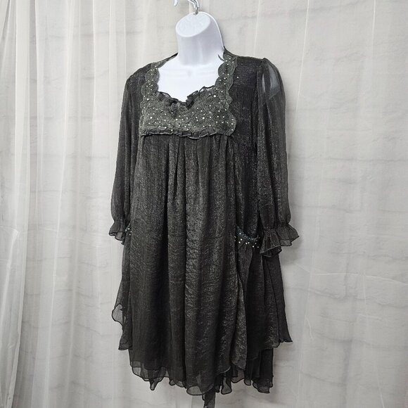 Pretty Angel Gray Dress Fairy Goth Whimsigoth Angelic Silk S - Picture 7 of 12